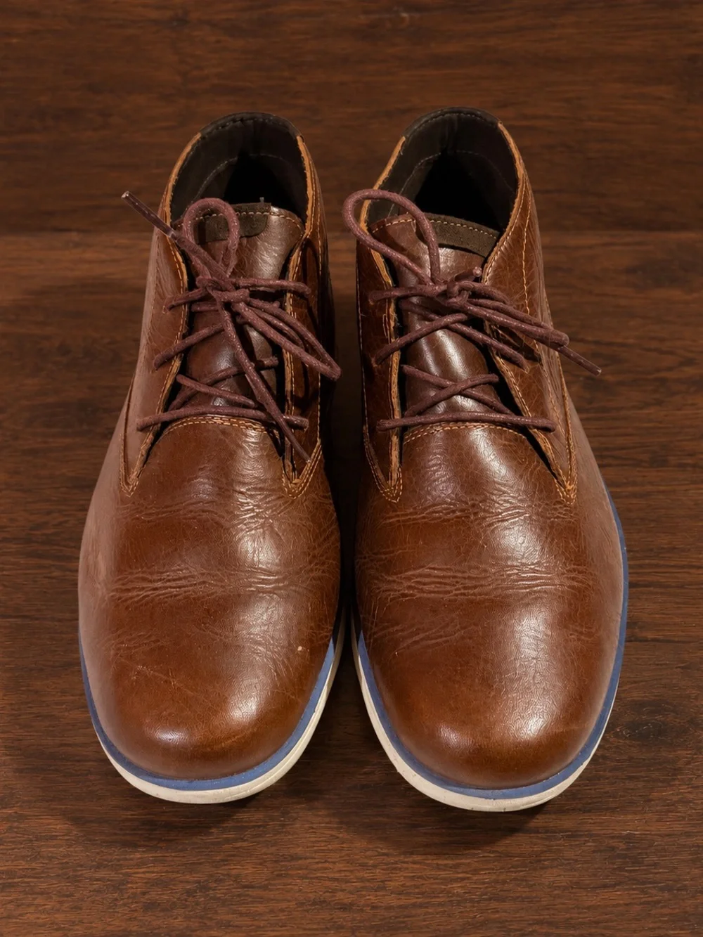 Timberland Brown Leather Chukka Boots with Blue-Trim Sole